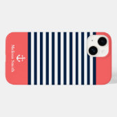 Pattern Navy blue and white bands Orange Case-Mate iPhone Case (Achterkant (horizontaal))