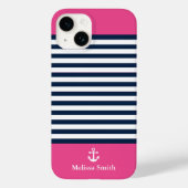Pattern Navy blue and white bands pink background Case-Mate iPhone Case (Achterkant)