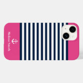 Pattern Navy blue and white bands pink background Case-Mate iPhone Case (Achterkant (horizontaal))