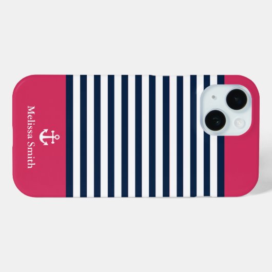 Pattern Navy blue and white bands Red background Case-Mate iPhone Case (Achterkant (horizontaal))