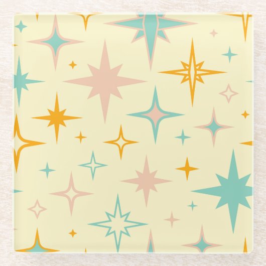 Pattern of colorful retro stars glazen onderzetter (Voorkant)