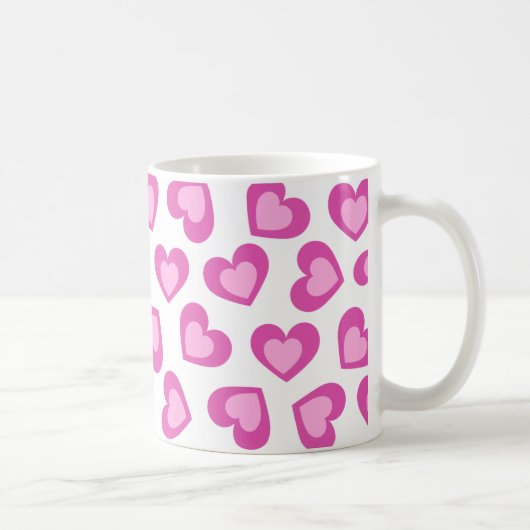 Pattern of Hearts Stylish Modern White Pink Chic  Koffiemok (Rechts)