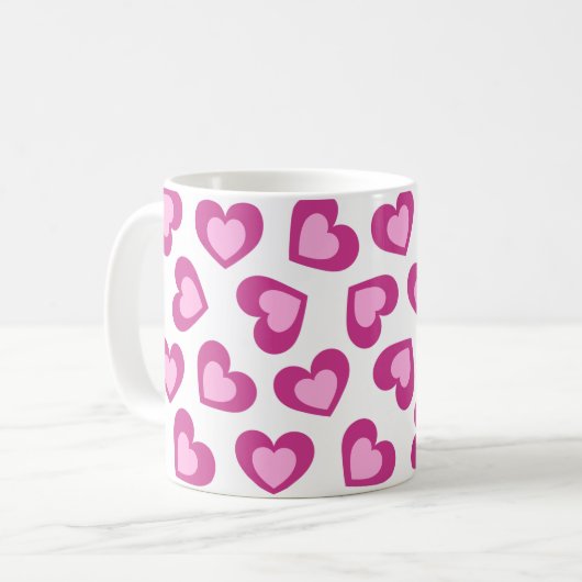 Pattern of Hearts Stylish Modern White Pink Chic  Koffiemok (Voorkant links)