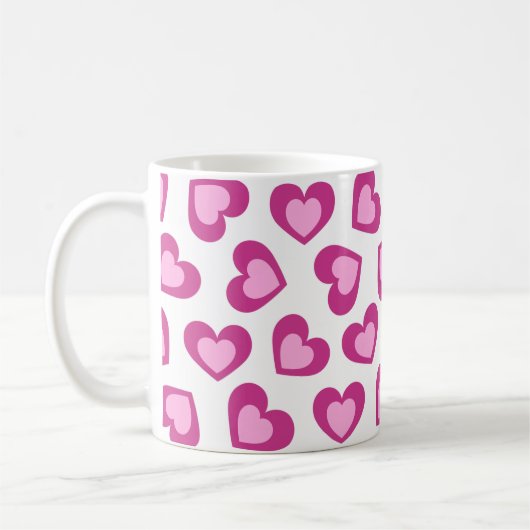 Pattern of Hearts Stylish Modern White Pink Chic  Koffiemok (Links)