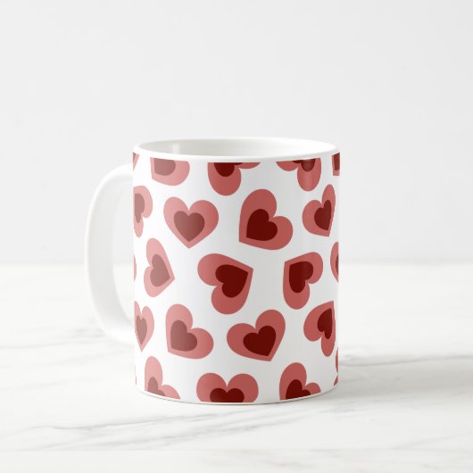 Pattern of Hearts Stylish Modern White Red Chic Koffiemok (Voorkant links)