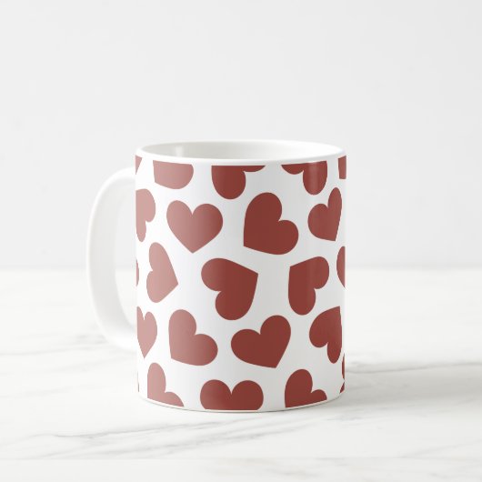 Pattern of Hearts Stylish Modern White Red Chic Koffiemok (Voorkant links)