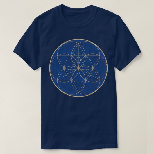 Pattern of Seed of Life and Merkaba Cobalt Blue T-shirt (Design voorkant)