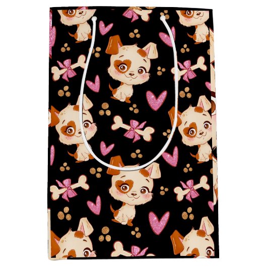 Pattern Pets Cute Funny Puppy Lover Medium Cadeauzakje (Voorkant)