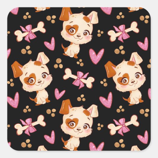 Pattern Pets Cute Funny Puppy Lover Vierkante Sticker (Voorkant)