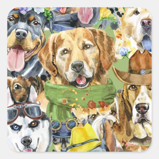 Pattern Pets Dogs Animals Lover Vierkante Sticker (Voorkant)