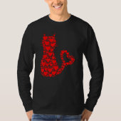 Pattern Red Hearts Cat Lovers Valentine's Day T-shirt (Voorkant)