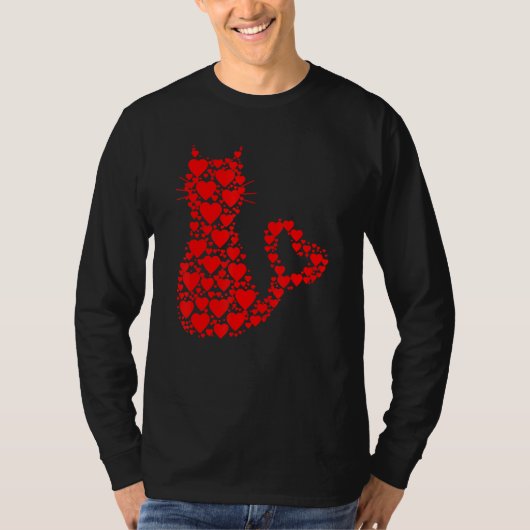 Pattern Red Hearts Cat Lovers Valentine's Day T-shirt (Voorkant)