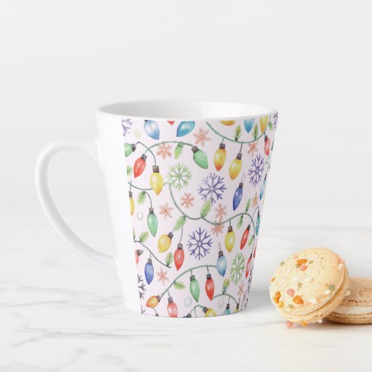 Pattern Retro Christmas Lights Latte Mok (In situ)
