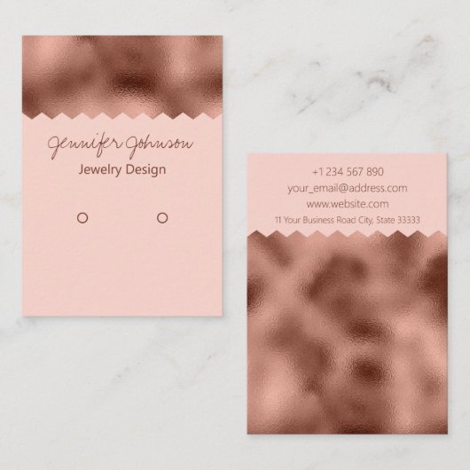 Pattern Roos Gold Foil Earring Holder Display Card Visitekaartje (Voorkant / Achterkant)
