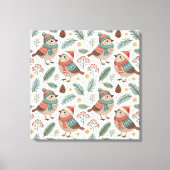 Pattern Scandinavian Christmas Birds Canvas Afdruk (Voorkant)