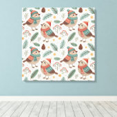 Pattern Scandinavian Christmas Birds Canvas Afdruk (Insitu (Houten vloer))