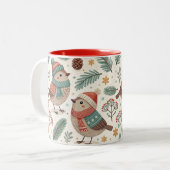 Pattern Scandinavian Christmas Birds Tweekleurige Koffiemok (Voorkant links)