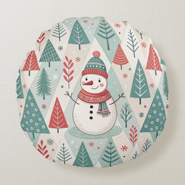 Pattern Scandinavian Snowman Rond Kussen (Voorkant)