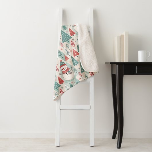 Pattern Scandinavian Snowman Sherpa Deken (In situ)