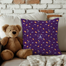 Pattern space lavender orange dark blue monogram  kussen