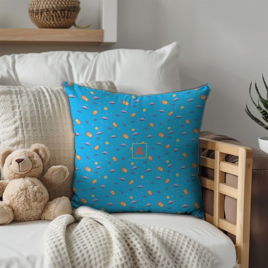 Pattern space lavender orange turquoise  initial kussen