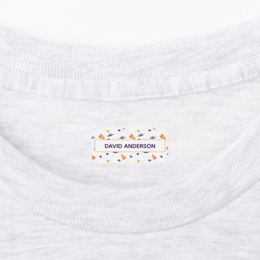 Pattern space ufo orange purple white labels (Aangebracht)