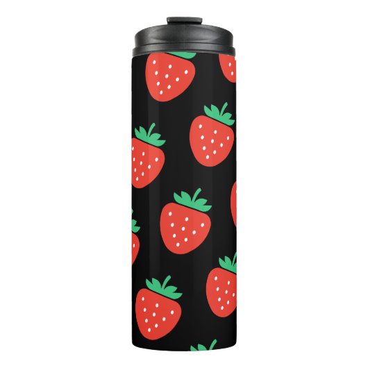 pattern strawberries black thermosbeker (Voorkant)