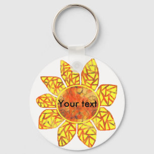 Pattern Sunflower, sleutelketen van Jouw tekst Sleutelhanger