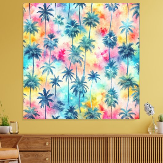 Pattern Tie Dye Palms Canvas Afdruk (Insitu (Woonkamer))