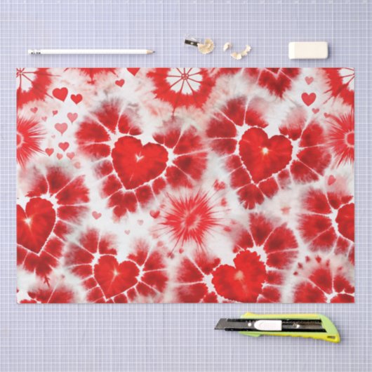 Pattern Tie Dye Red Hearts Tissuepapier (Craft)