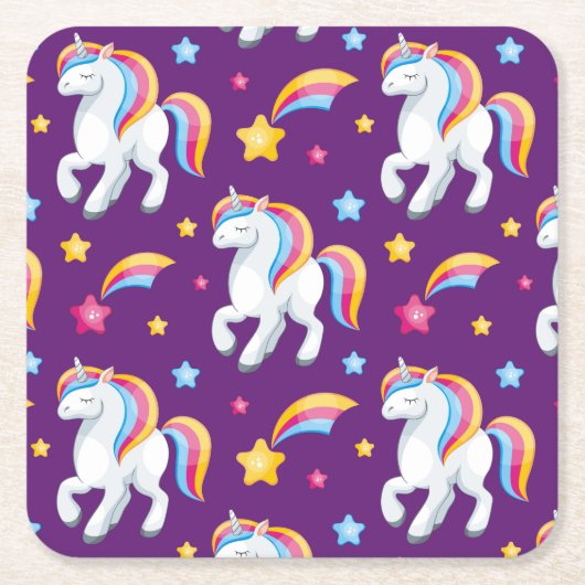 Pattern Unicorn Magic Horse Cute Kartonnen Onderzetters (Voorkant)