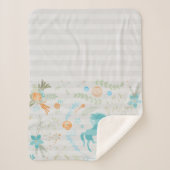 Pattern Unicorn Stripe Blauwgroen grijs koraal Sherpa Deken (Voorkant)