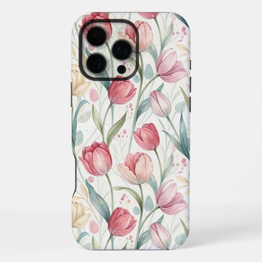 Pattern Watercolor Modern Tulips iPhone Hoesje (Achterkant)