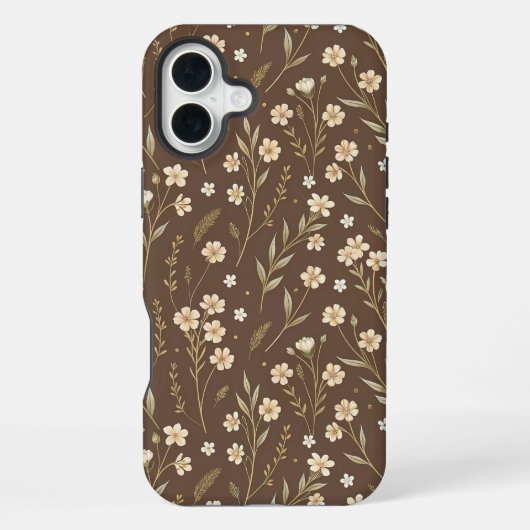 Pattern Wildflowers Brown Background iPhone Hoesje (Achterkant)