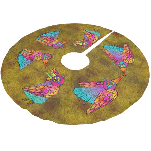 Pattern With bird creatures Kerstboom Rok (Gekanteld)