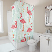 Pattern with pink flamingo ornaments on a backgrou douchegordijn (In situ)