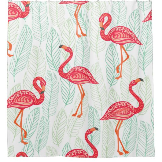 Pattern with pink flamingo ornaments on a backgrou douchegordijn (Voorkant)