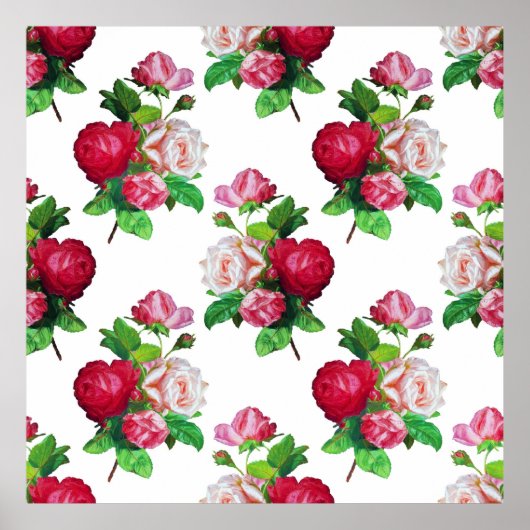 Pattern with Red, White and Pink Roses, Poster (Voorkant)