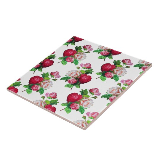 Pattern with Red, White and Pink Roses, Tegeltje (Zijkant)