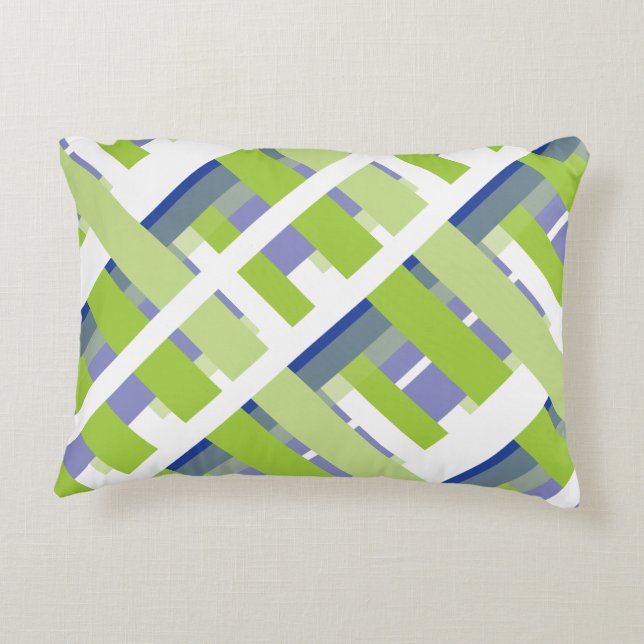 Patterned Blue Green Stripe Accent Kussen (Achterkant)