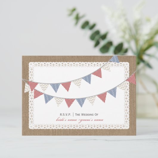 Patterned Bunting Burlap & Lace Geïnspireerd RSVP (Staand voorkant)