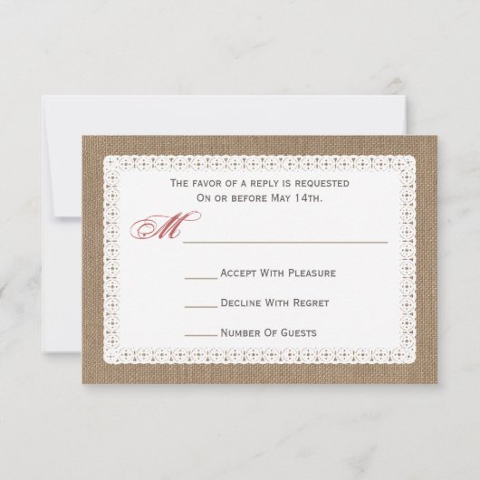 Patterned Bunting Burlap & Lace Geïnspireerd RSVP (Achterkant)