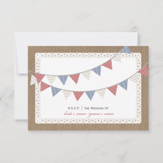 Patterned Bunting Burlap & Lace Geïnspireerd RSVP Kaartje (Voorkant)