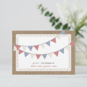 Patterned Bunting Burlap & Lace Geïnspireerd RSVP Kaartje (Staand voorkant)