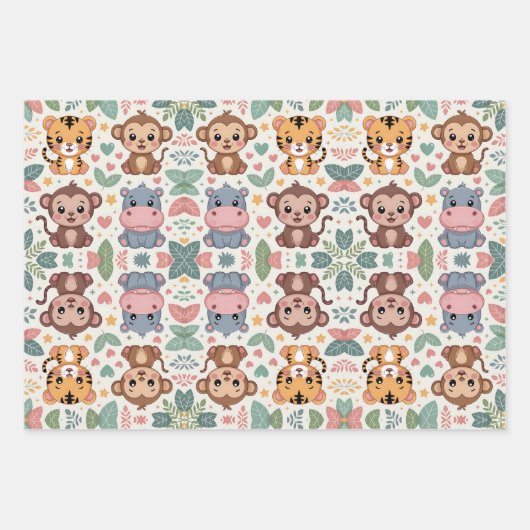 Patterned design featuring cartoon animals  inpakpapier vel (Voorkant 3)