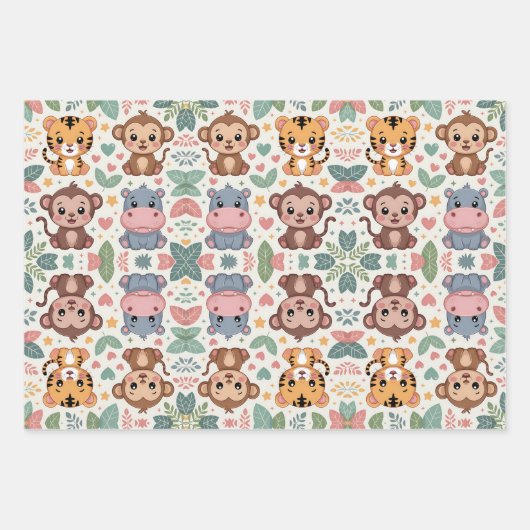 Patterned design featuring cartoon animals inpakpapier vel (Voorkant)