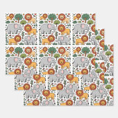 Patterned design featuring elephants, lions. inpakpapier vel