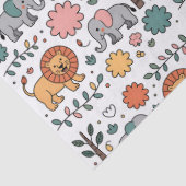 Patterned design with playful lions, elephants tissuepapier (Detail)