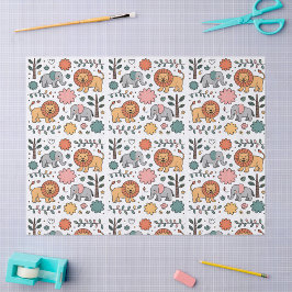 Patterned design with playful lions, elephants tissuepapier