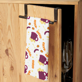 Patterned design with purple cats, yellow fish  theedoek